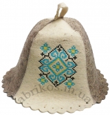 Шапка для сауны Украинский орнамент бирюзовый, шерсть